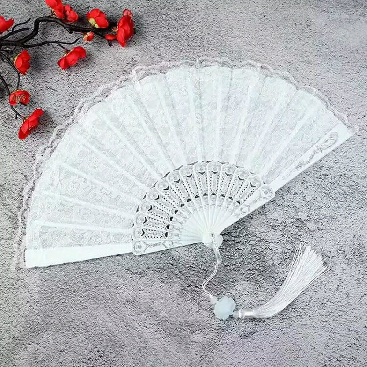 Silvery golden Folding Fan Lace Floral Fan Vintage Stage Performance Props