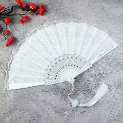 Silvery golden Folding Fan Lace Floral Fan Vintage Stage Performance Props