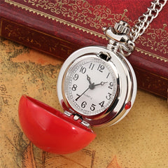 Mini Size Red Round Shape Quartz Analog Pocket Watch Necklace Chain Gift