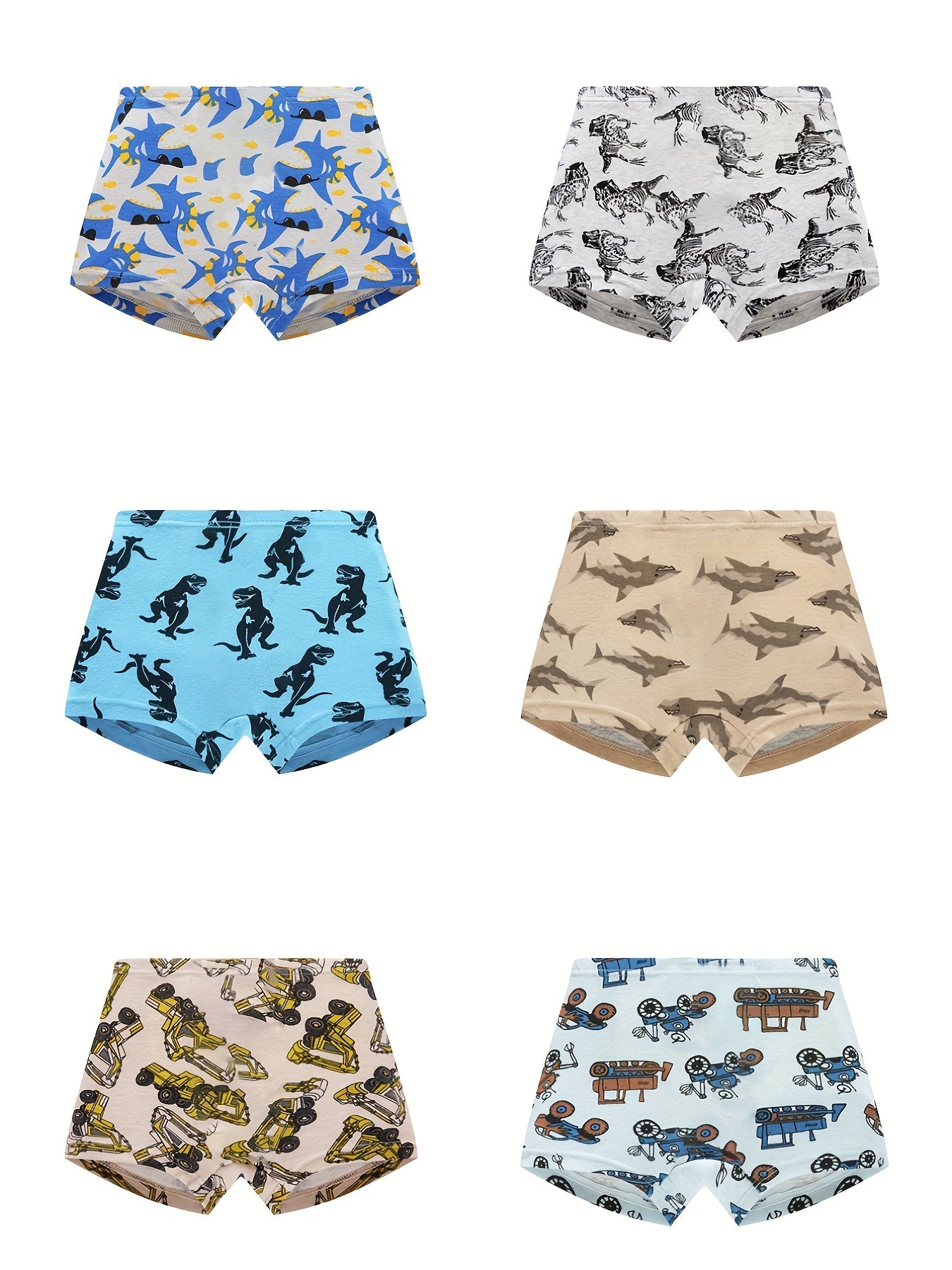 6pcs Boys Cartoon Cotton Boxer Briefs Elastic Underwear