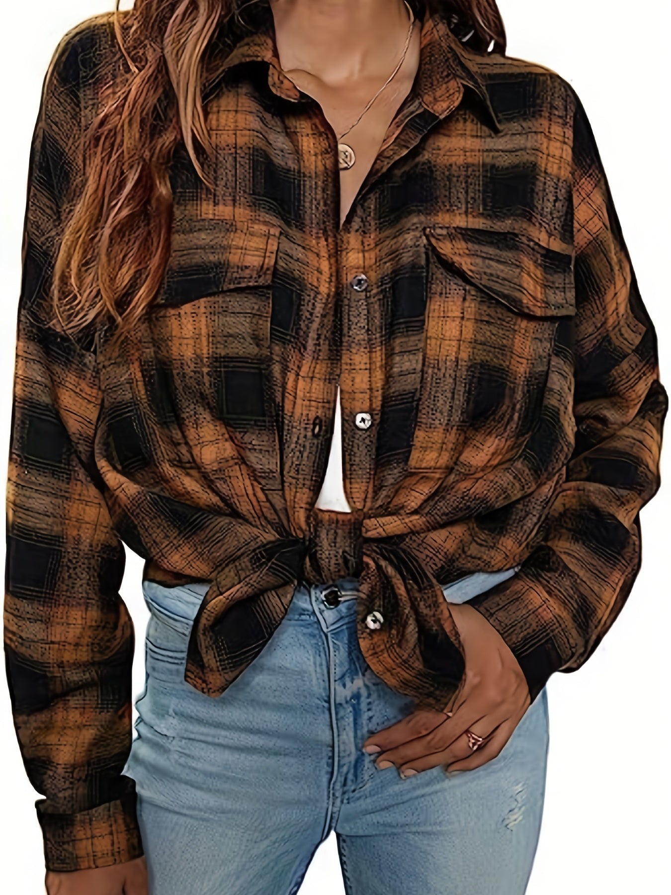 Plaid Print Long Sleeve Button Up Shirt Top