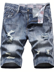Men's Ripped Denim Shorts Street Style Casual Distressed Summer Shorts