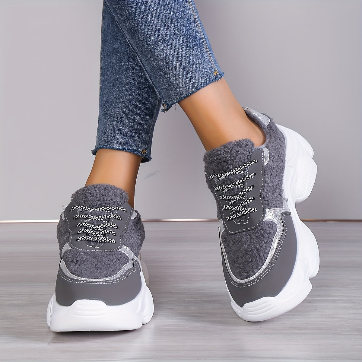 Women's Cozy Fleece Chunky Sneakers Winter Sport Shoes