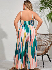 Colorblock Brush Print V-Neck Jumpsuit