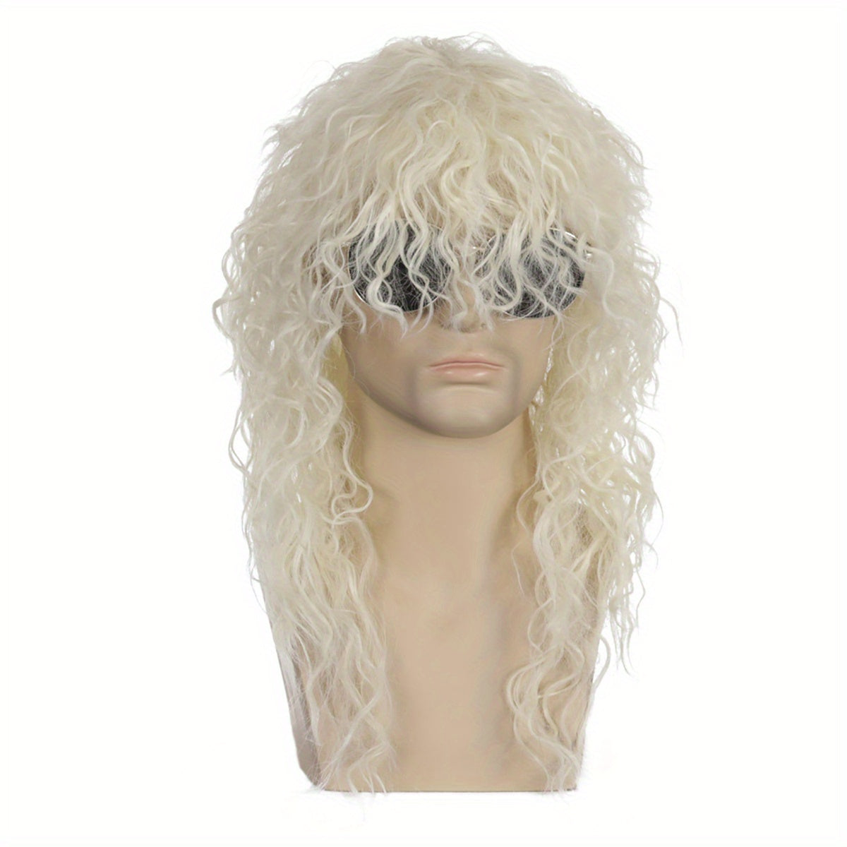 Halloween 80s Men's Wig Long Curly Hair Punk Rock Headgear Masquerade Party