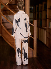 Cat Print Pajama Set Long Sleeve Buttons Top & Elastic Waistband Pants