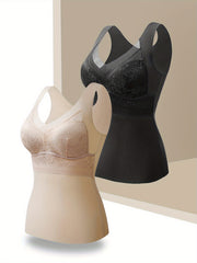2pcs Thermal V-Neck Tank Top With Built-in Bra Sleeveless Activewear