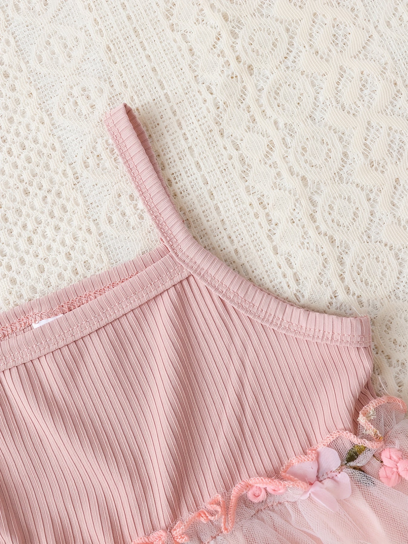 Baby Girls Floral Embroidery Mesh Cami Dress Summer Clothes