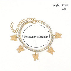 Butterfly Rhinestone Tennis Anklet, Summer Style Foot Jewelry