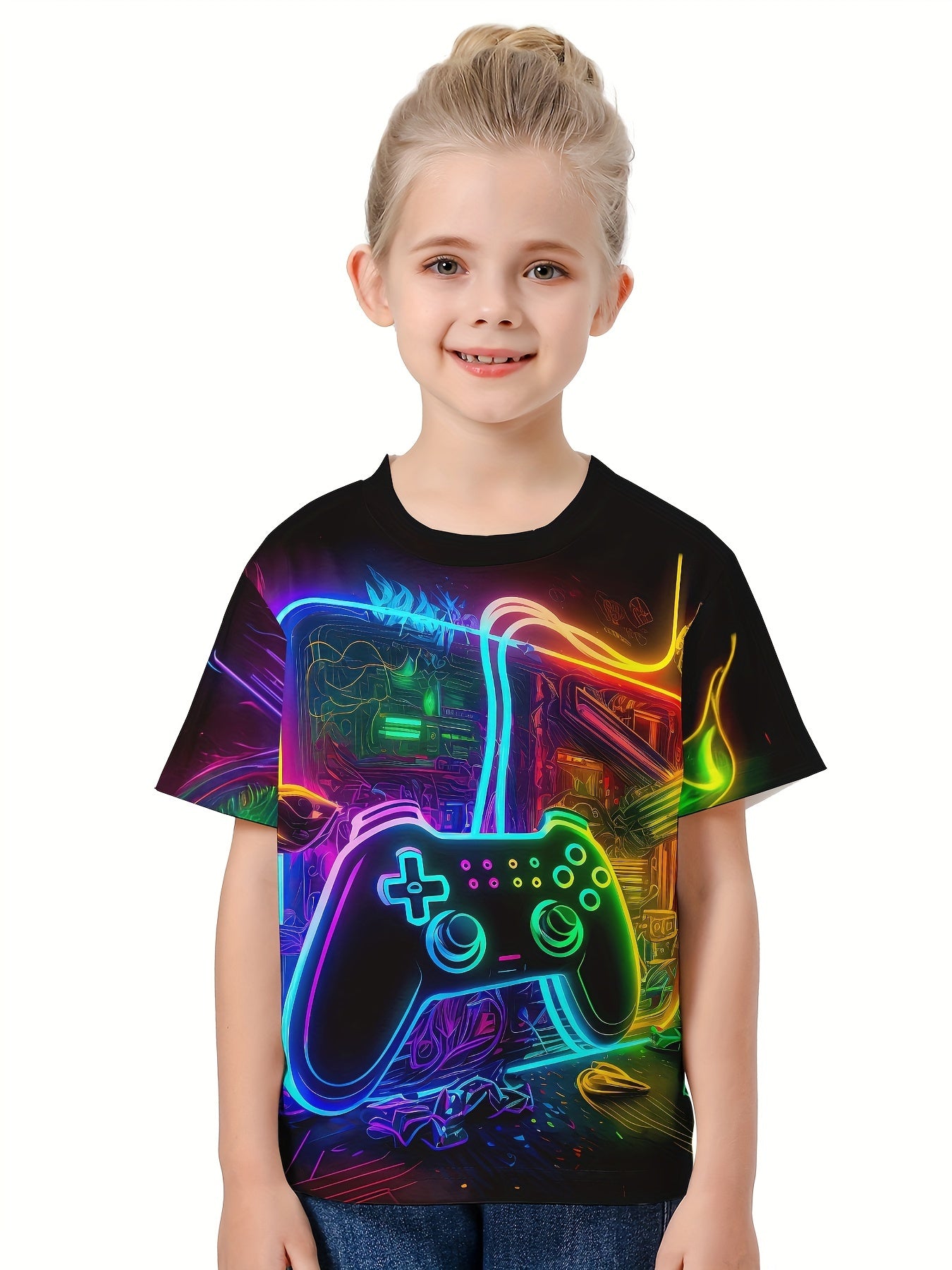 3D Gamepad Graphic Short Sleeve T-shirt for Girls and Boys