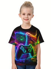 3D Gamepad Graphic Short Sleeve T-shirt for Girls and Boys