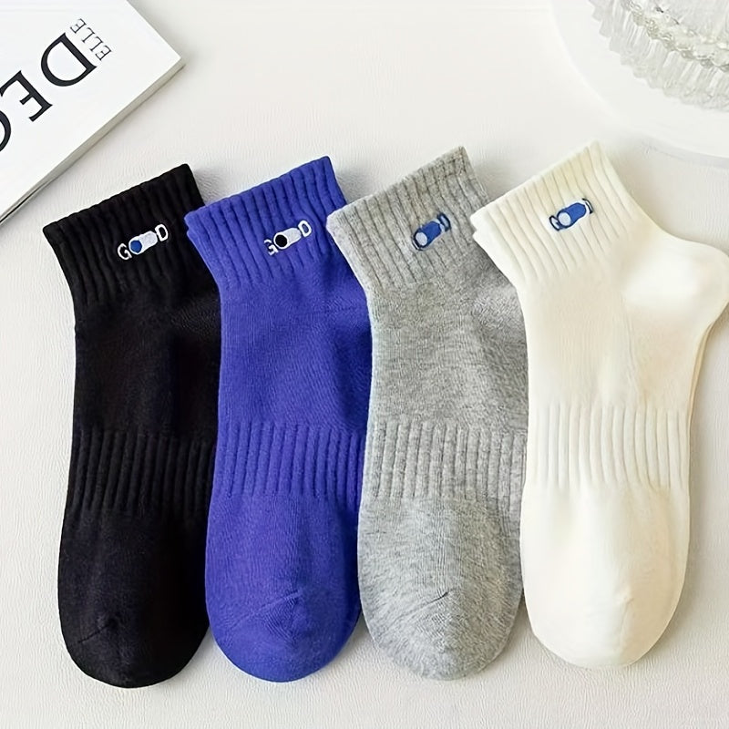 4 Pairs Letter Print Socks Women's Crew Short Stockings