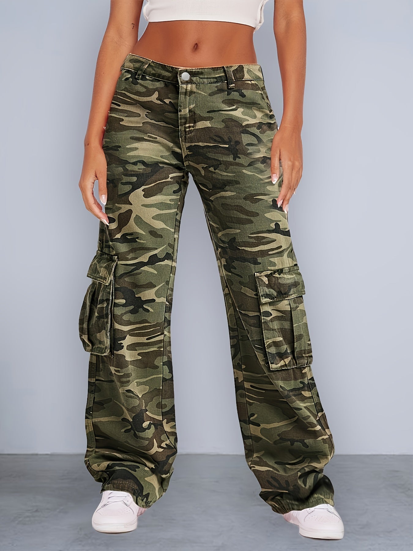 Camo Cargo Pants Loose Fit Wide Leg Denim Trousers Y2K Vintage Style