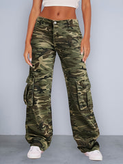 Camo Cargo Pants Loose Fit Wide Leg Denim Trousers Y2K Vintage Style
