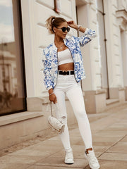Floral Print Zip Up Jacket Women's Outerwear