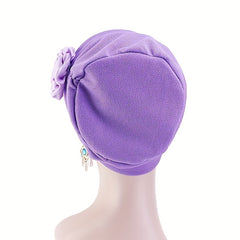 Flower Decor Turban Cap Elastic Head Wrap Chemo Hats Beanie Lightweight Bonnet