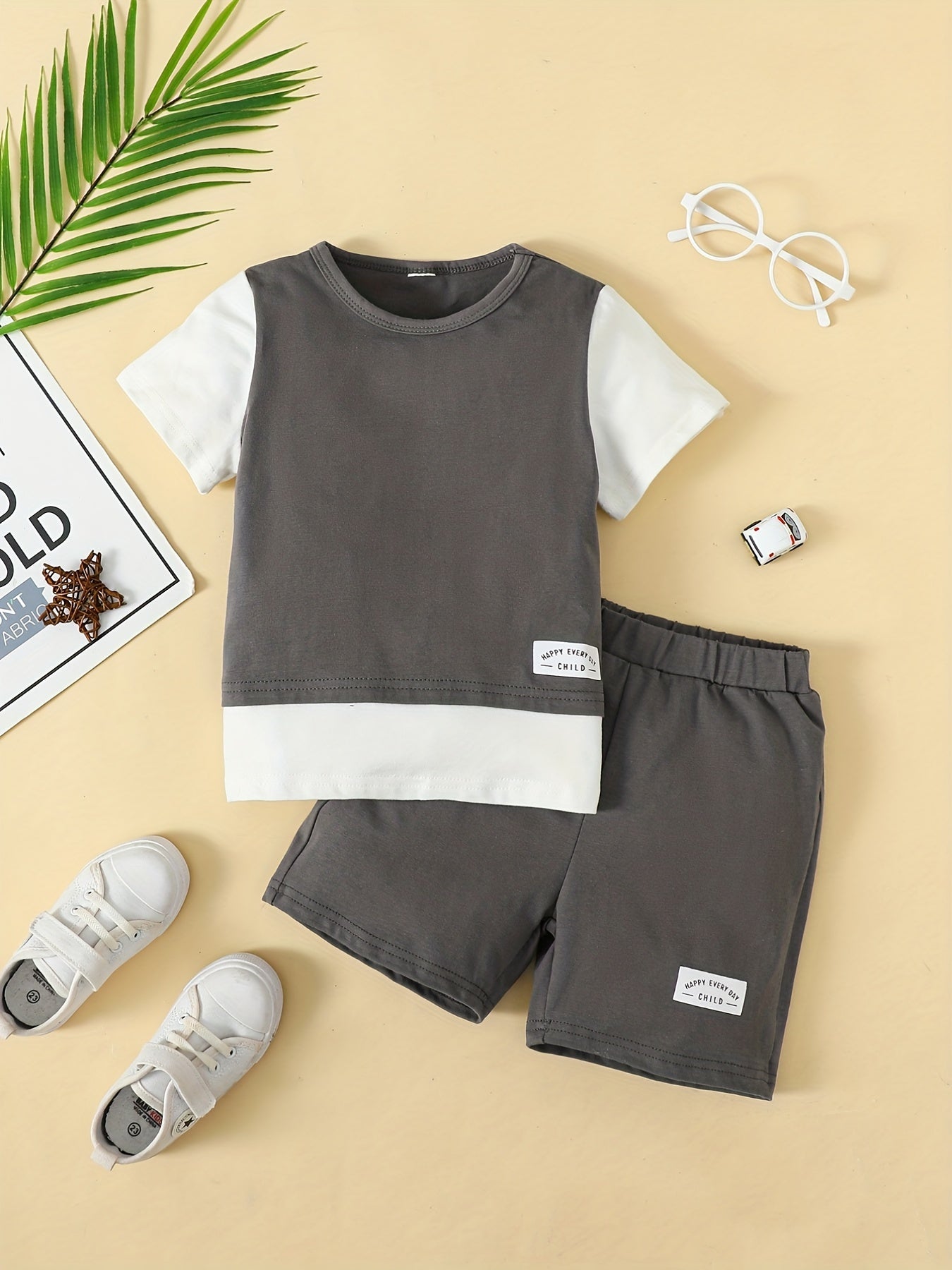 Boys Casual Outfit Round Neck T shirt & Shorts Kids Summer Clothes Sets