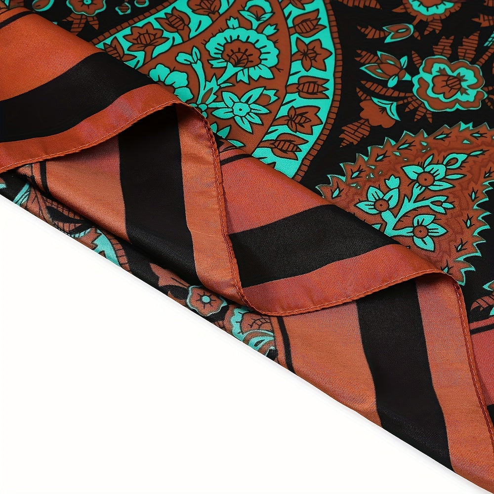 Large Paisley Print Square Scarf Vintage Satin Shawl Boho Head Scarf