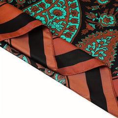 Large Paisley Print Square Scarf Vintage Satin Shawl Boho Head Scarf