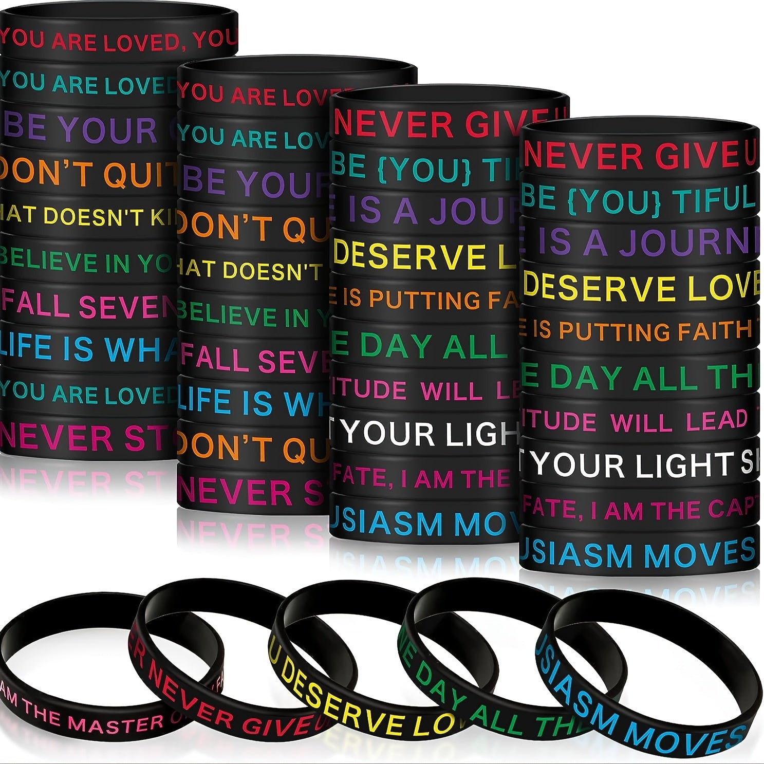 Inspirational Quotes Silicone Bracelet, Unisex Stretchy Sports Wristband