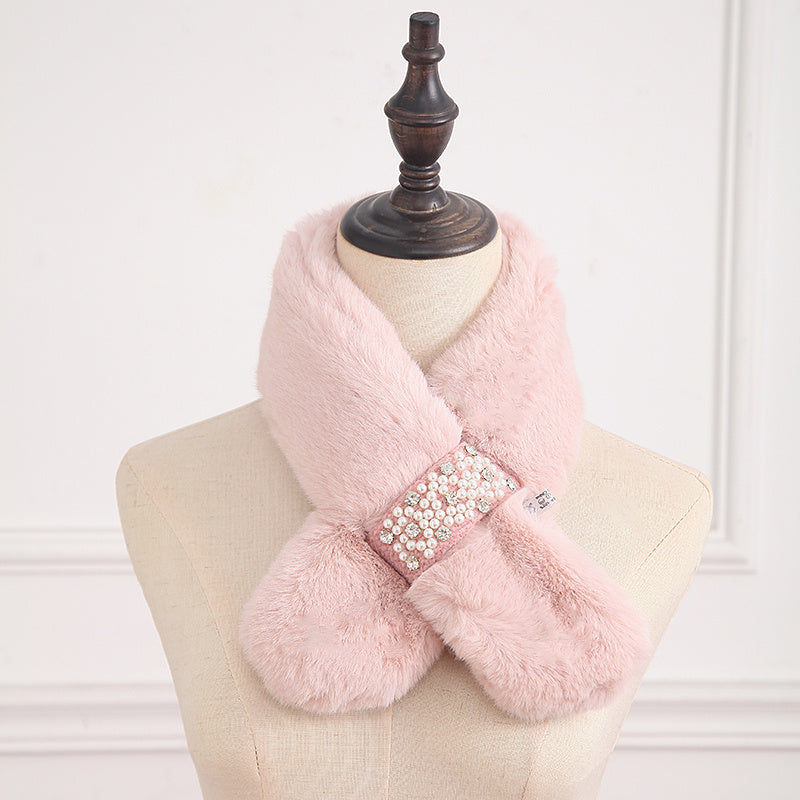 Rabbit Fur Neck Scarf Solid Wrap Scarf Neck Warmer For Winter
