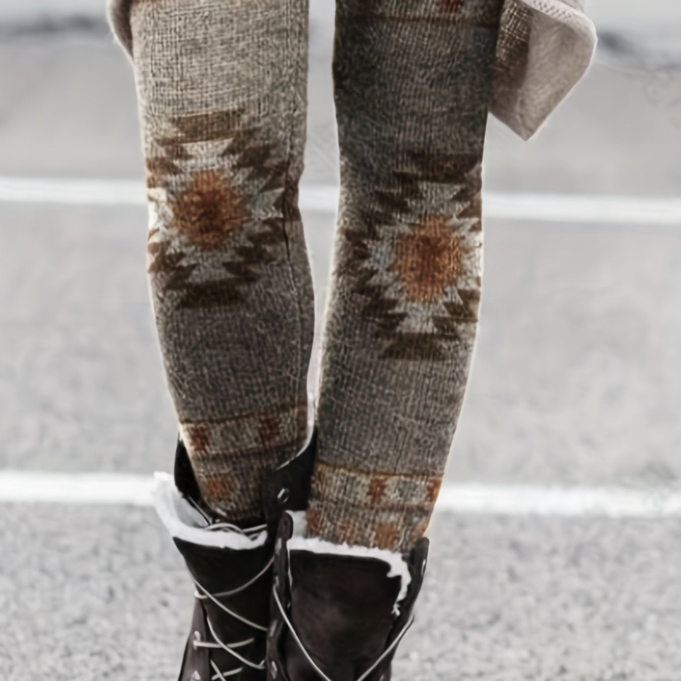 Western Ethnic Print Skinny Leggings High Waist Stretchy Leggings