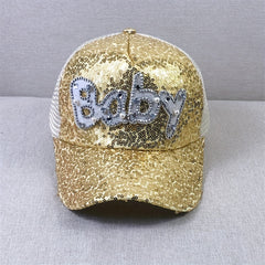 Baby Patch Sequin Baseball Cap Sparkling Mesh Trucker Hats For Women