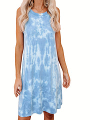 Tie Dye Tank Dress Round Neck Casual Stretchy