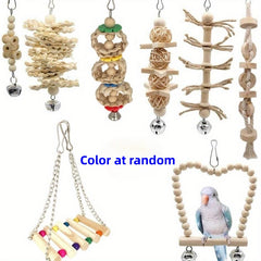 Wooden Bird Swing with Hanging Bell for Parrots and Birds