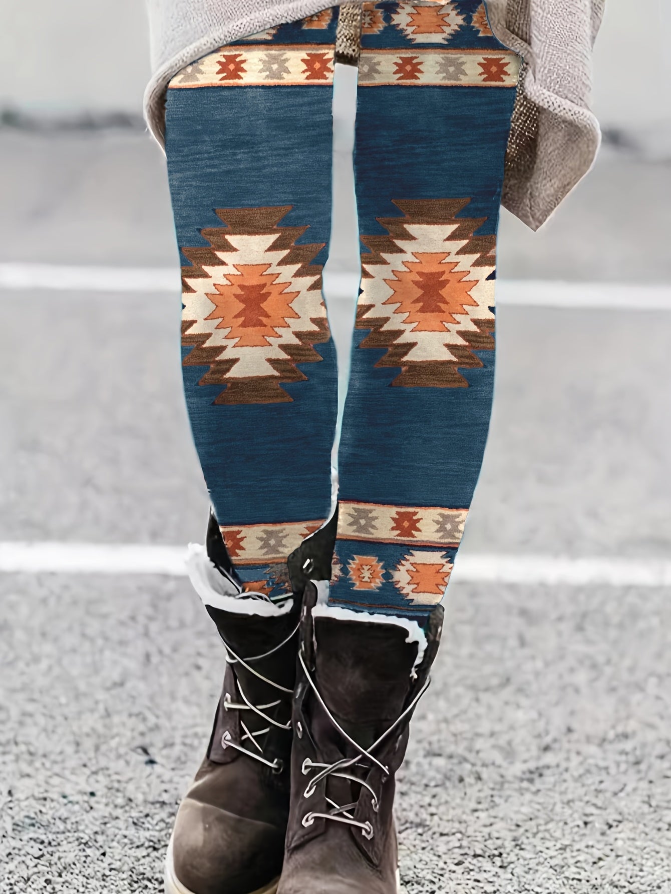 Western Ethnic Print Skinny Leggings High Waist Stretchy Leggings