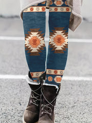 Western Ethnic Print Skinny Leggings High Waist Stretchy Leggings