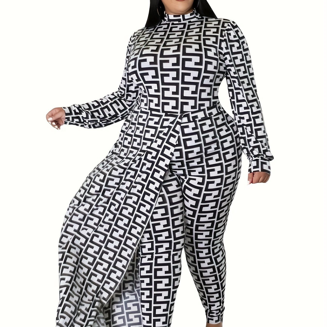 Geometric Print Long Sleeve Jumpsuit