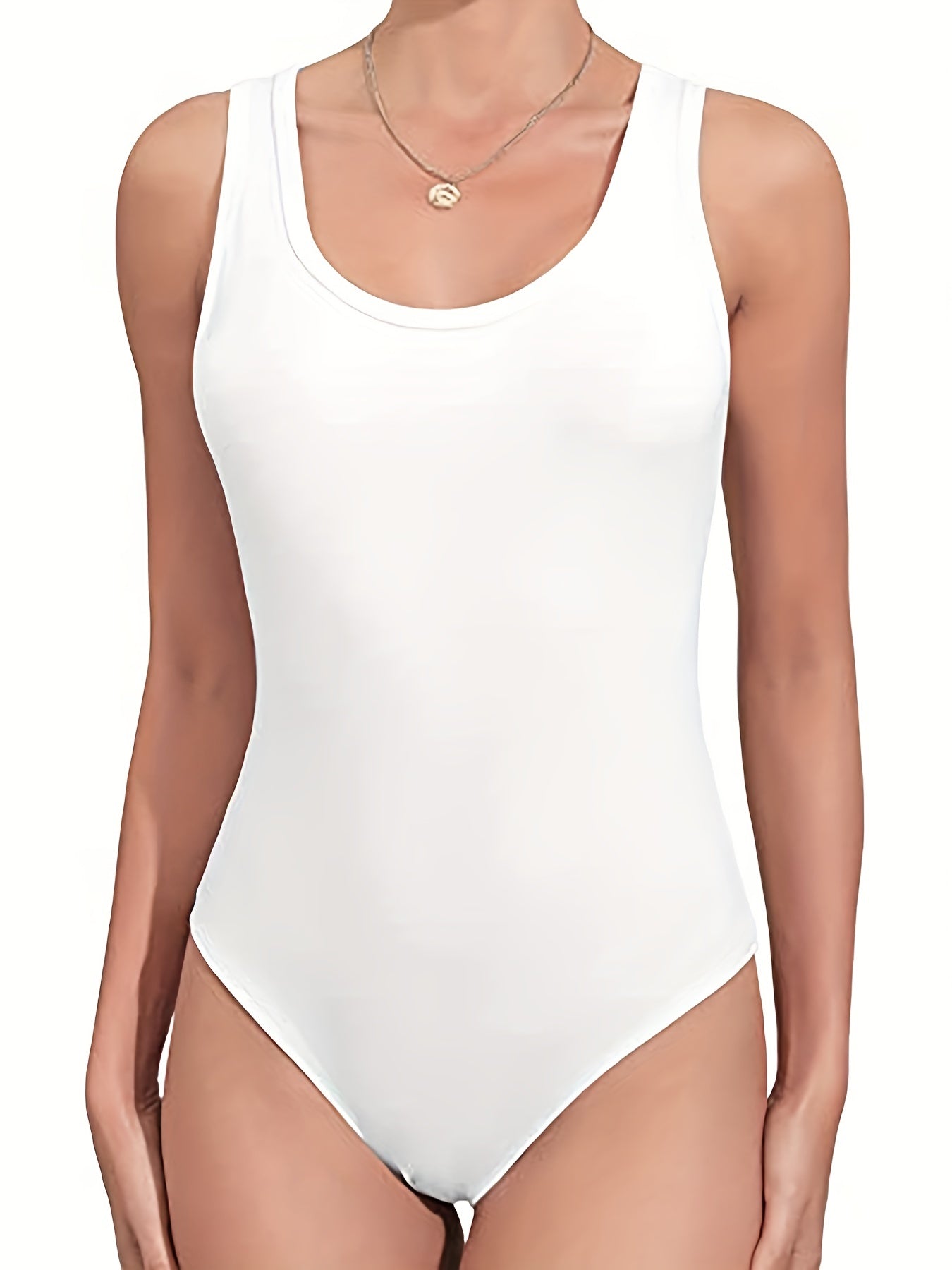 Sleeveless Scoop Neck Bodysuit Slim Fit Stretch Top