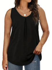 Pleated Tank Top Sleeveless Crew Neck Summer Top