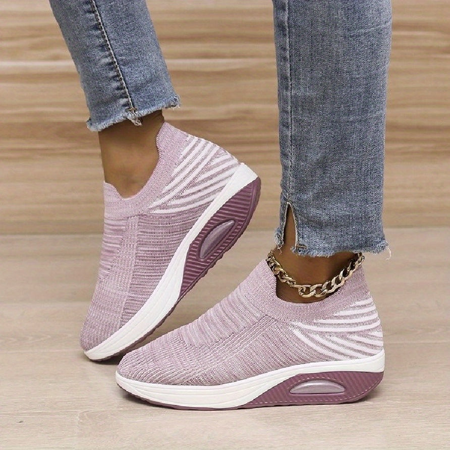 Women's Slip-On Platform Sneakers Air Cushion Breathable Walking Shoes