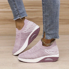 Women's Slip-On Platform Sneakers Air Cushion Breathable Walking Shoes
