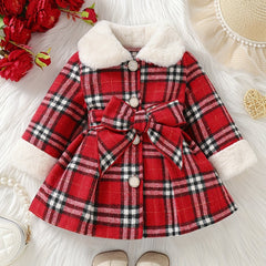 Baby Girls Christmas Plaid Furry Hooded Coat
