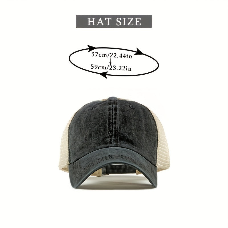 Distressed Ponytail Baseball Cap Mesh Breathable Dad Hat Vintage Trucker Hats