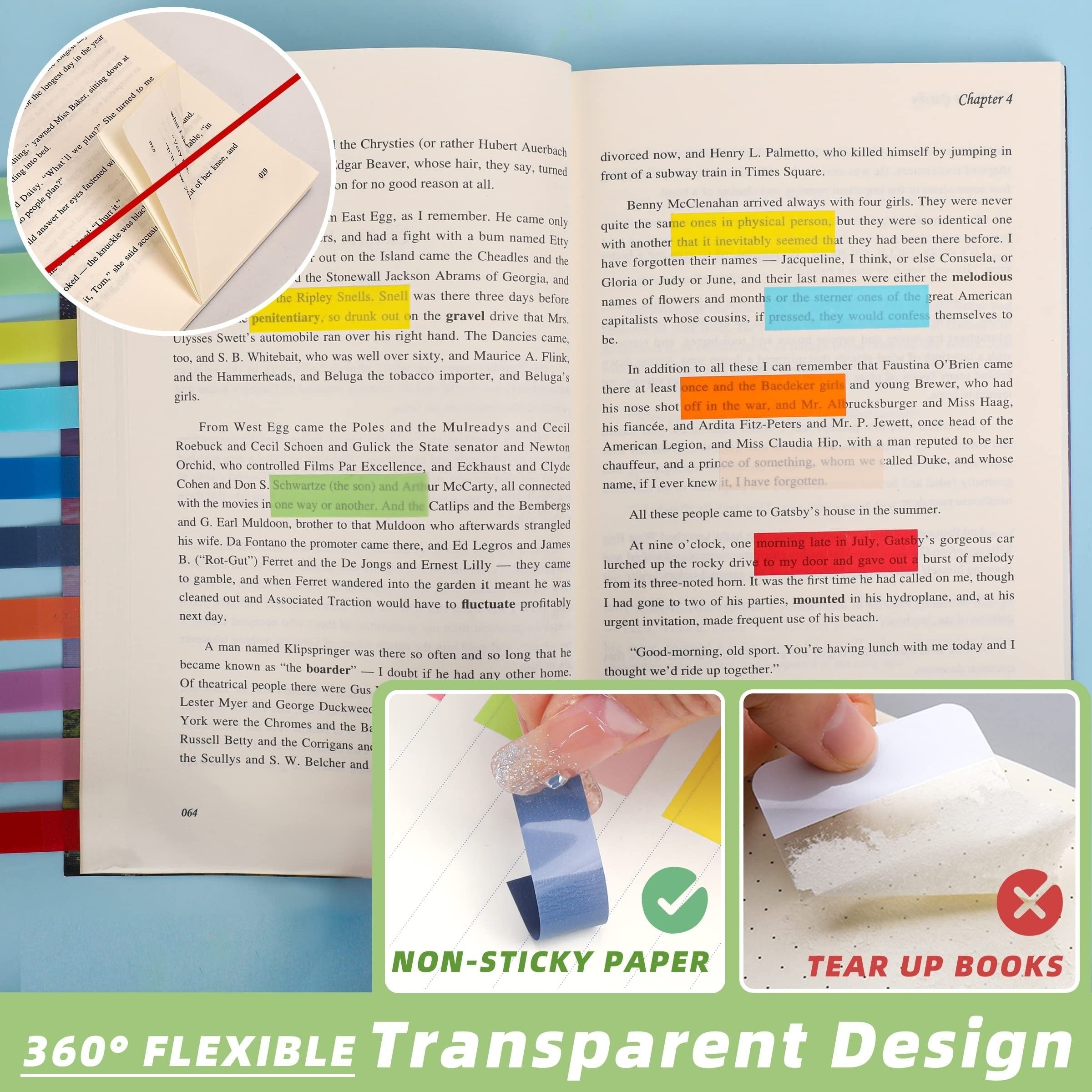 2400pcs Sticky Tabs Book Markers Translucent Book Flags Strip