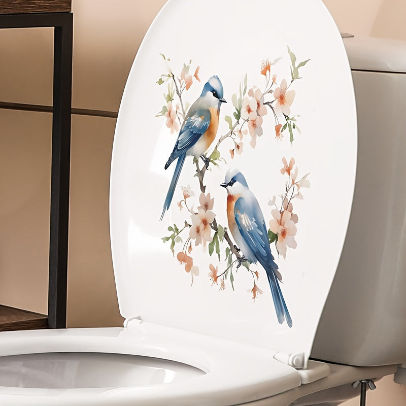 Romantic Flower And Bird Toilet Sticker Self-adhesive Waterproof PVC Sticker