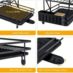 Foldable Dish Rack Double Layer Drain Basket Space-saving Kitchen Accessory