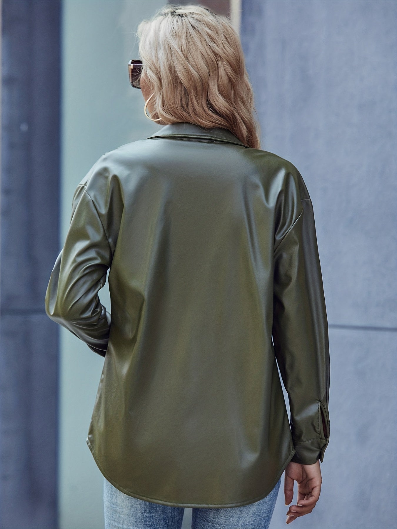 Solid Button Flap Pockets Jacket Long Sleeve Casual Jacket