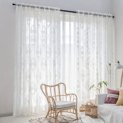 Sweet Flower Pattern Sheer Curtain Rod Pocket Curtain