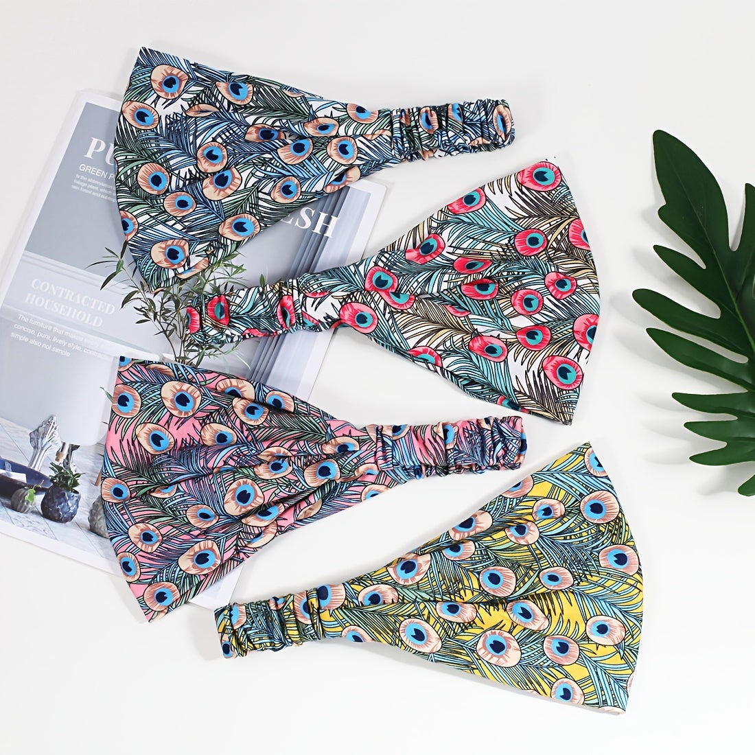 Peacock Feather Pattern Boho Stretch Headbands