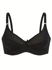 Contrast Mesh Underwire Non Padded Bow Front Bra