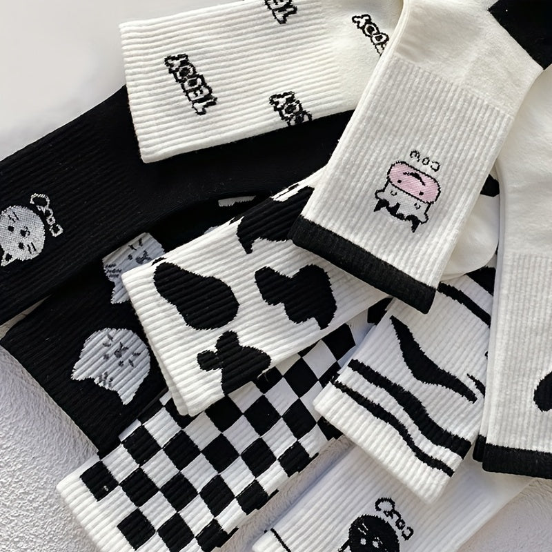 12 Pairs Cartoon Print Socks Women's Mid Tube Stockings