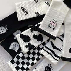12 Pairs Cartoon Print Socks Women's Mid Tube Stockings