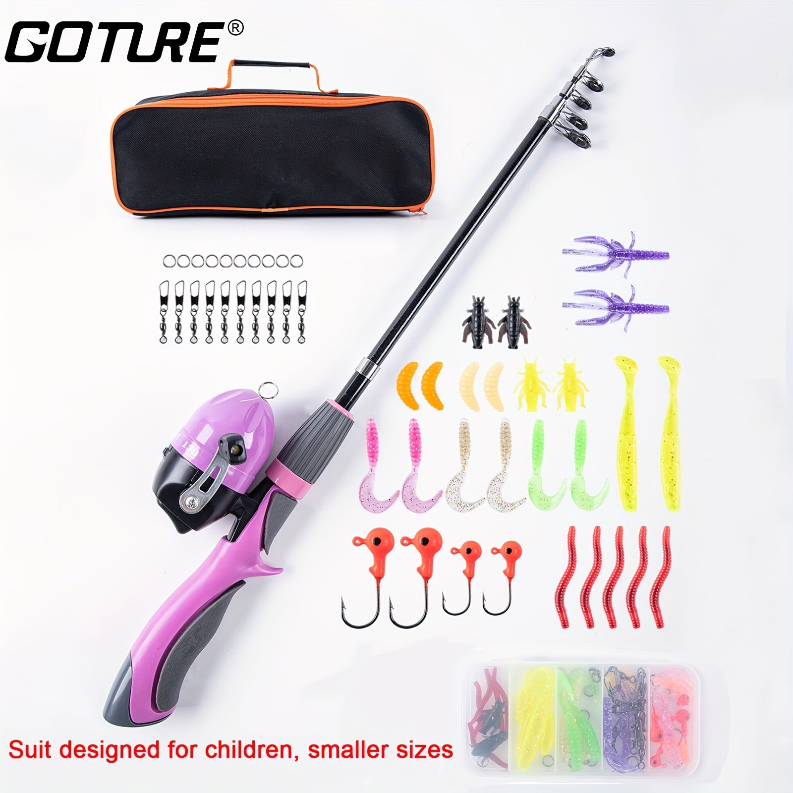 Kids' Fishing Pole Set Telescopic Rod 51in Lure & Reel Combo Kit