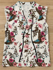 Women's Plus Floral Print Ruffle Sleeve Notched Neck Keyhole Tie Top