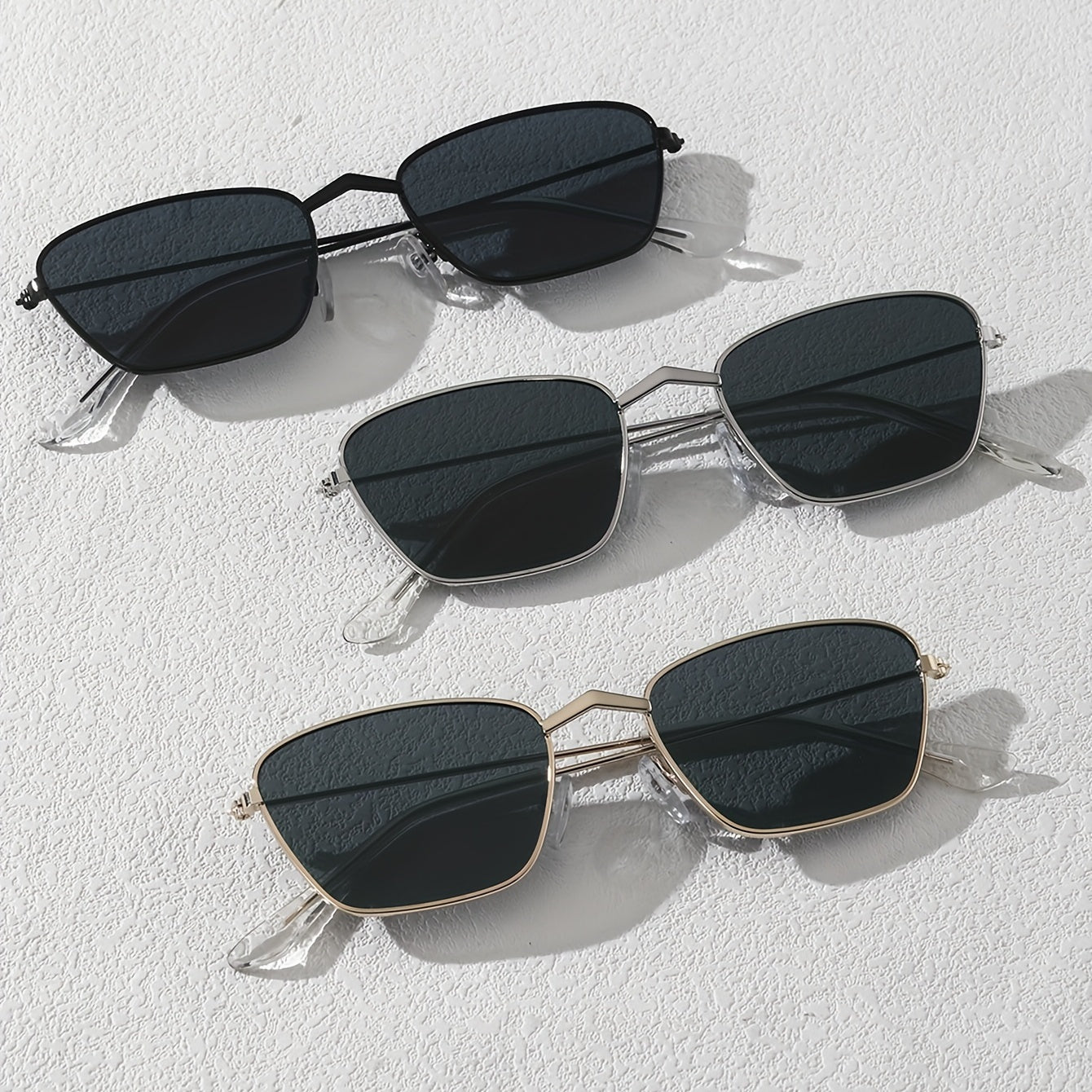 3 Pairs Men's Small Frame Metal Sunglasses with Zipper Case